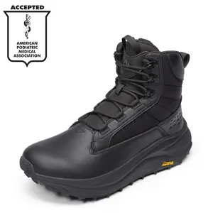 【Wide Feet】NORTIV 8 Men's Wide Toe Box Work Military Tactical Boots Barefoot Low Drop Leather Side Zipper Motorcycle Combat Boots for Plantar Fasciitis Bunion Pikes Black Closed Footwear Worker Walking Shoes, Round Toe,summervibes Bunion Shoes