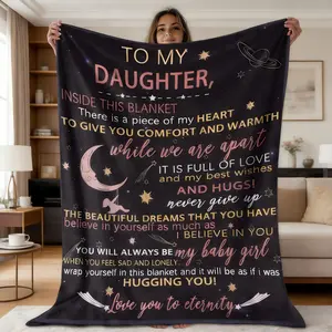 To My Daughter Cosmic Love Letter Flannel Blanket – Soft Cozy Plush Throw, Perfect Heartfelt Gift for Daughters, Warm Snuggle Blanket for Bedroom & Dorm, Inspirational Starry Night Design