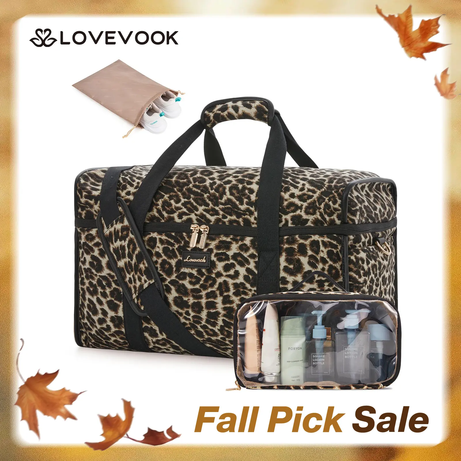LOVEVOOK Travel Duffle Bag,Weekender Bags For Women, Carry On Duffel Bags For Airplanes, Overnight Bag With Toiletry Bag, Hospital Bag for Labor and Delivery, Yoga Gym Bag with Wet Pocket, 3Pcs Set