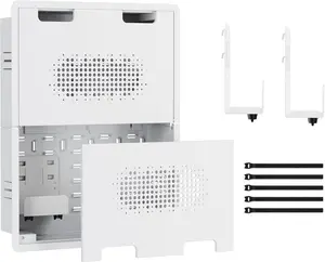 ynVISION.DESIGN 19" Recessed in-Wall Media Box for TV – Flush Wall AV Enclosure with Adjustable Shelf, Cable Straps & Vented Cover – Compatible with Samsung One Connect, Apple TV, Roku & More