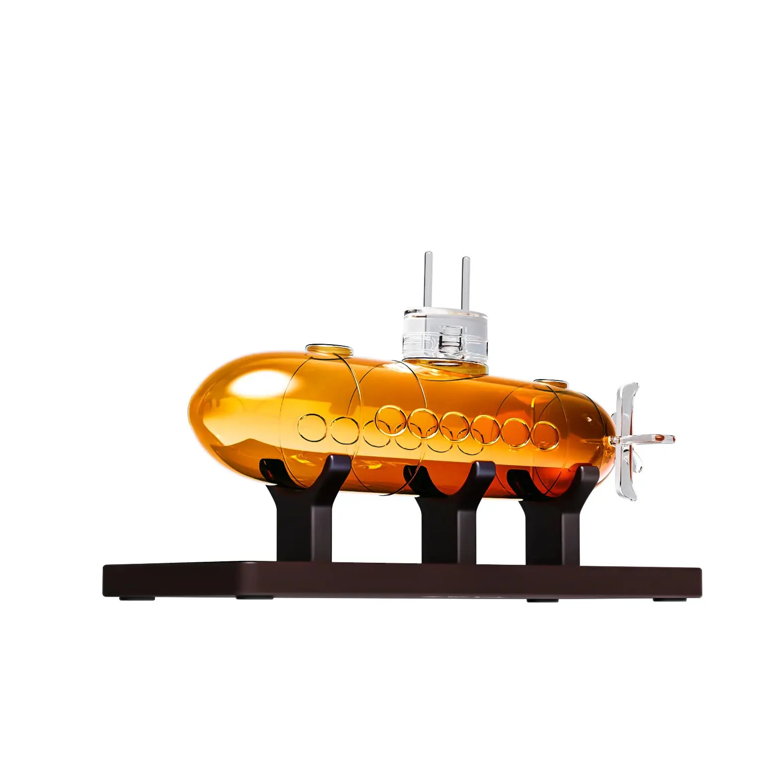 Submarine Whiskey Wine Decanter Set Wood Base 25OZ Crystal Dispenser Navy Nautical Naval Maritime An