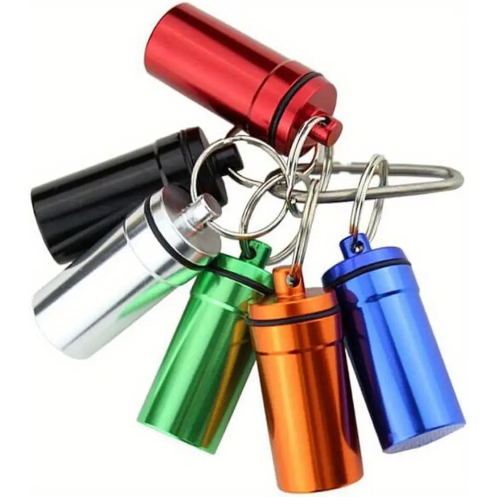 Yooma 4pcs 6pcs or 8pcs Random Color waterproof aluminum alloy medicine box, storage box with keychain, Organiser outdoor medicine bottle key ring, small first aid medicine box Canister Tin Portable Multicolor