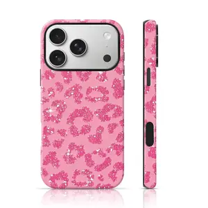 Pink Glitter Leopard Design Phone Protector Full Body Protection for iPhone 17 Pro Max/16 Pro Max /15Pro Max 15/14/13/12 & Samsung S26 /S25Ultra Unique Phone Case
