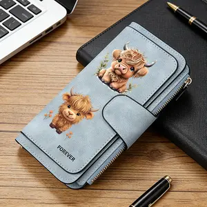 1pc Highland cattle pattern women's long wallet, multi-functional wallet, portable snap coin purse, Zipper Card Holder, Wallet with zipper, birthday gift and daily commuting essential, suitable for outdoor, travel use, 3.05CYJ-4