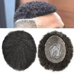 Histoupee 8X10 Replacement Systems 4mm&6mm Afro curly Full Poly Thin Skin  Afro Toupee For Black Men Afro Curly Toupee Human Hair