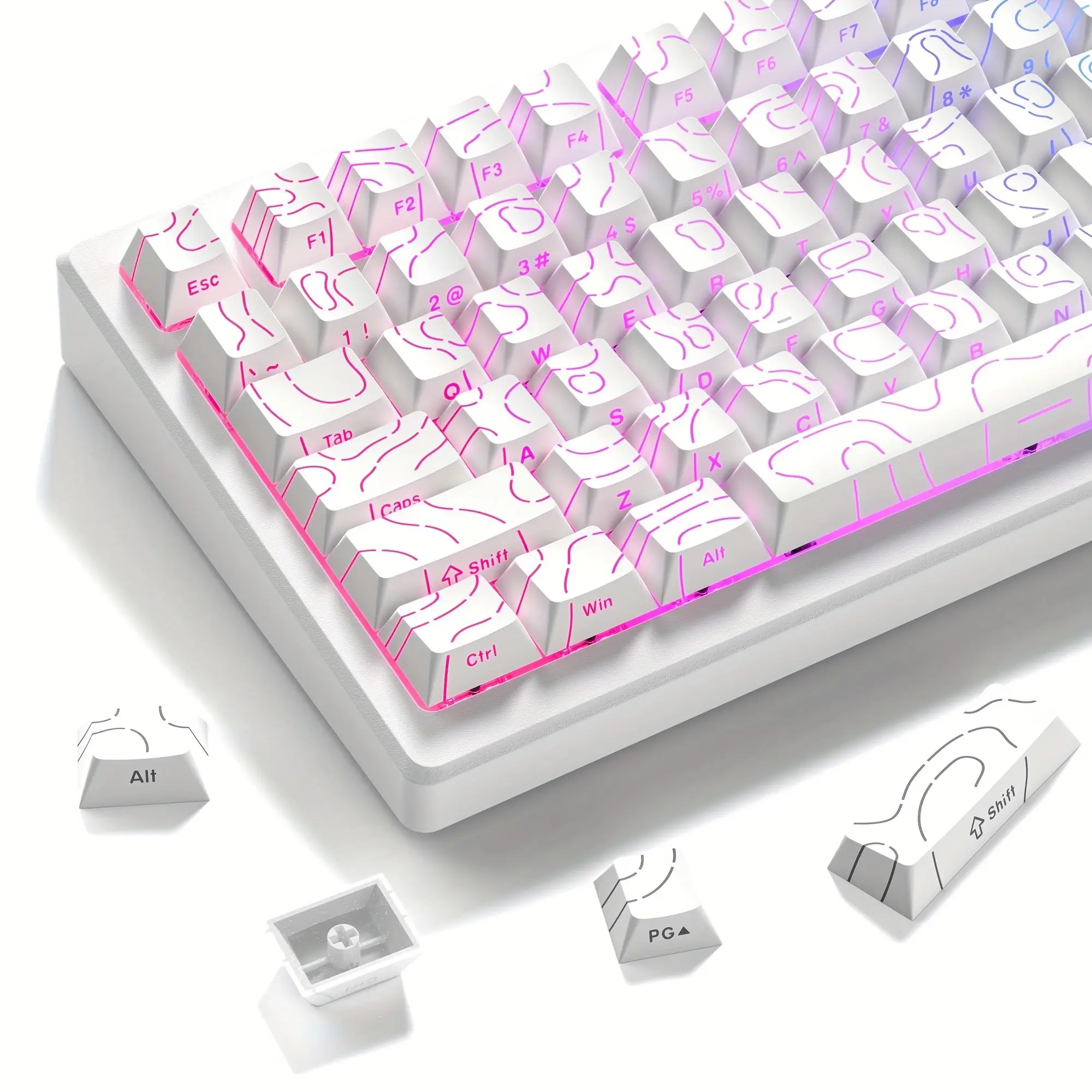 Crack Half-Transparent Keycap Set for Mechanical Keyboard, Gaming Keyboard Accessories, Pbt+PC Material, Cherry Height, Side Etched Durable Characters, Side Engraved Keycap
