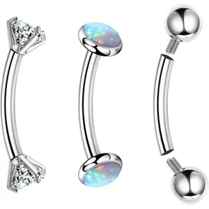 LOLIAS G23 Titanium 16G Eyebrow Piercing Jewelry Curved Barbell Piercing Ear Navel Belly Lip Ring Rook Piercing Piercing CZ Opal Ball Barbell Piercing Jewelry 6mm/8mm/10mm Hypoallergenic Cubic Zirconia