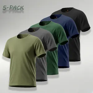 5-Pack Men's Quick Dry Crew Neck T-Shirts - 100% Polyester Breathable Athletic Tops