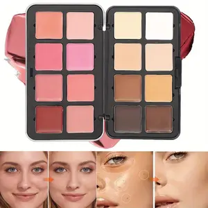 16 Color Face Contour Cream Makeup Palette, 1 Count Long Lasting Waterproof Face Contour Cream Palette, Natural Blemish Brightening Highlighter Palette, Bronzer, Contouring Palette
