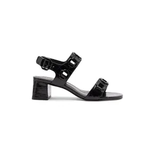 Milan Block Sandal In Black Croc Printed Leather