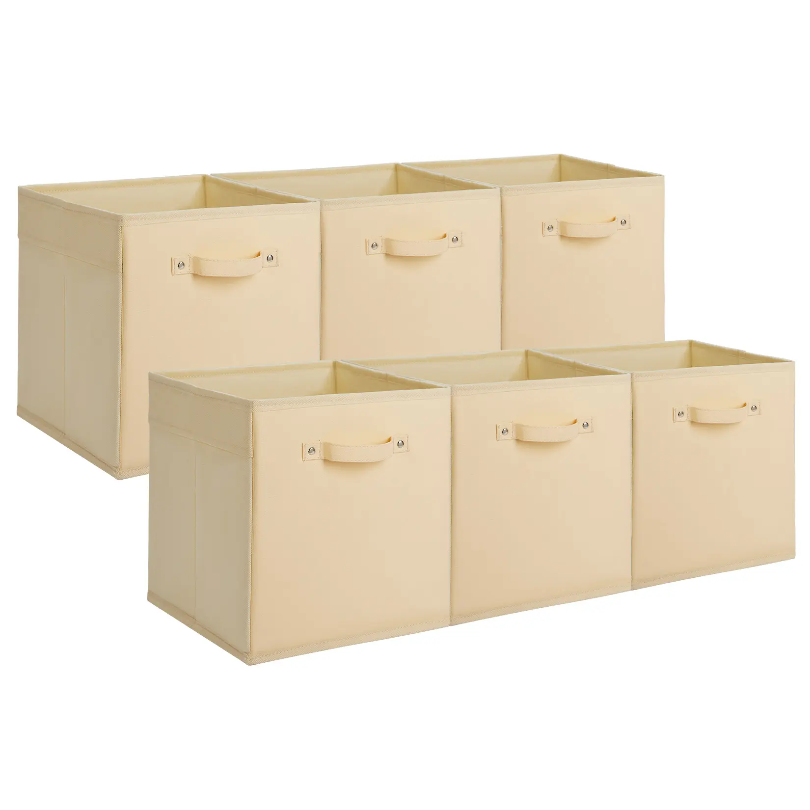Premium 6-Pack 11-Inch Collapsible Fabric Storage Cubes with Faux Leather Handles - Heavy Duty Open Top Organizer Baskets for Closet, Shelves & Bookcases. Space-Saving Foldable Storage Bins Box for Clothes, Toys & Bedroom Organization