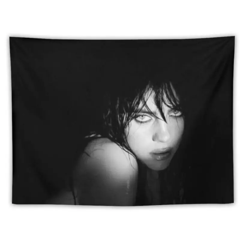 1pc Billie Flag Music Album Art Print Tapestry - 40x60in Black-White Portrait with Pink Accents, 100% Polyester Peach Light Beige Fabric, Horizontal Wall Decor for Living Room, Hand Wash Safe Music Theme Gift for Fans