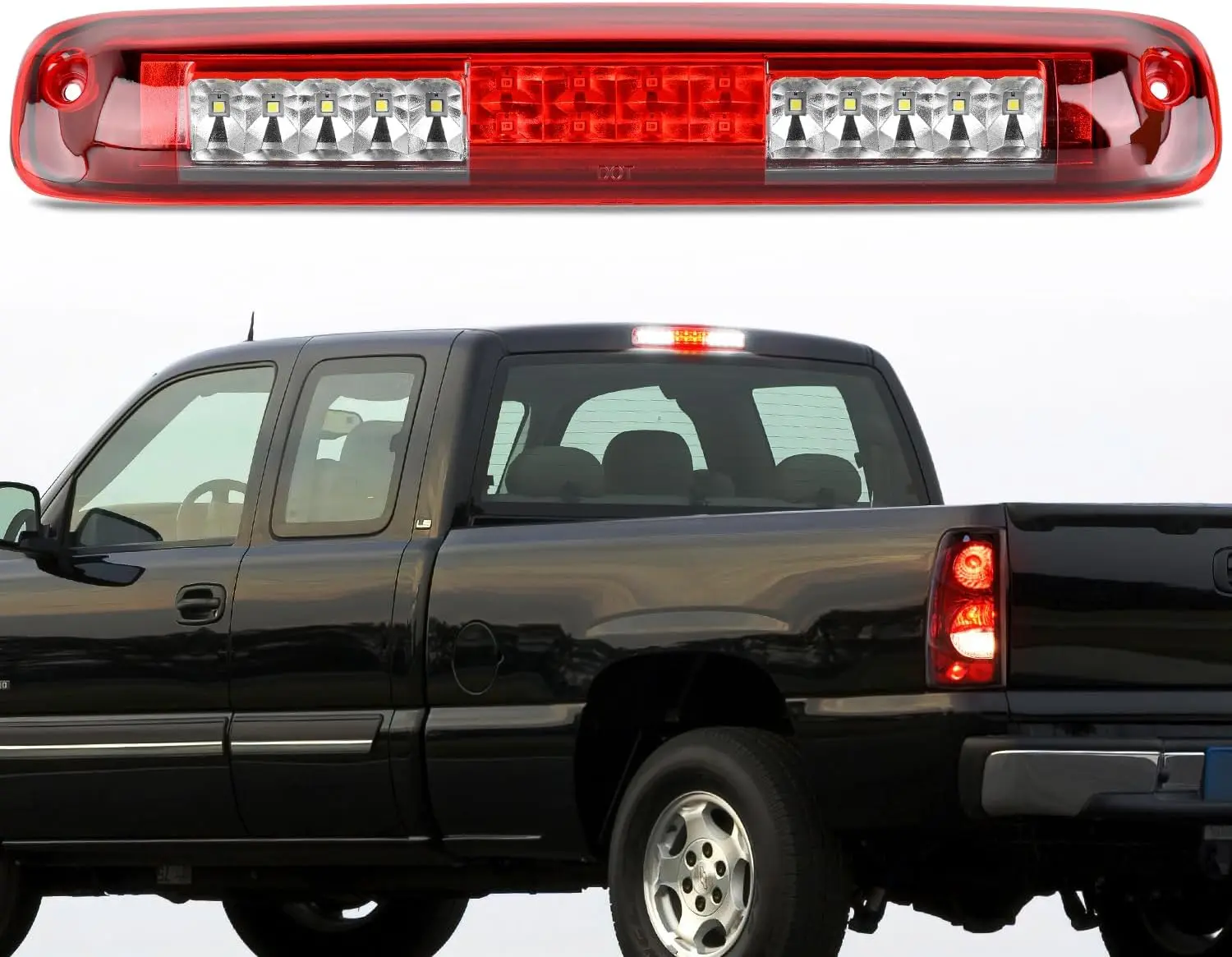 Nilight 1PC ABS Plastic 18 LEDs High Brightness Plug & Play LED Third Brake Light - Car Lighting, GMC/Chevy Truck Accessory for Chevy Silverado 1500, GMC Sierra 1500/2500/3500HD, 2007HD Classic, 1999-2006 Models (0.1A Red Beam High-Mount Stop/Cargo Light)