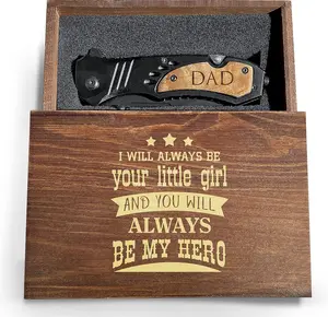 Personalized Pocket Knife for Dad, Engraved Folding Knife with Wooden Gift Box, Tactical Knife for Father’s Day, Cool Gift from Daughter or Son Christmas hlloween gift