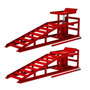 Set of 2 Heavy-Duty 5 Ton / 10000 LBS Car Service Ramps, Low-Profile High Lift Vehicle Ramps, Red Heavy-Duty Ramp for Oil Change & Automotive Maintenance, Fits Cars and Trucks