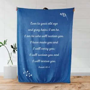 Scripture Blanket with  Verse from Isaiah 46:4 - Blue Luxuriously Soft 50"x65" Inspirational Throw Blanket - Lightweight Flannel Fleece Blanket