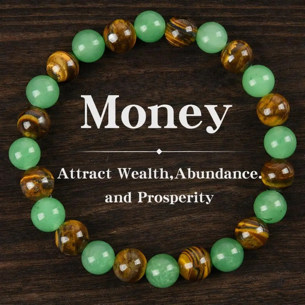Money Attraction Bracelet with Green Aventurine & Tiger Eye beaded  jewelry protection bracelet encouragement gift fashion artificial bracelet of the day Colorblock Beaded Crystal Bracelet ,Colorblock Beaded Crystal Bracelet, Good Luck & Abundance