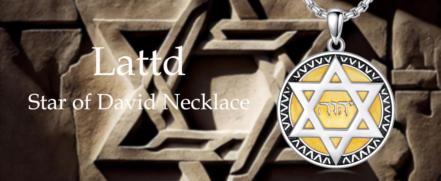 Star of David Pendant Necklace 925 Sterling Silver Jewish Jewelry Gift for Men Women Silver Gold Black (01-Star of David & Yahweh 01)