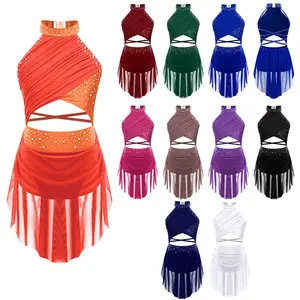 Kids Girls Dance Costume Glittery Cutout Strappy Backless Leotard Dress Dolly Africa Outfit Dolly African Outfit