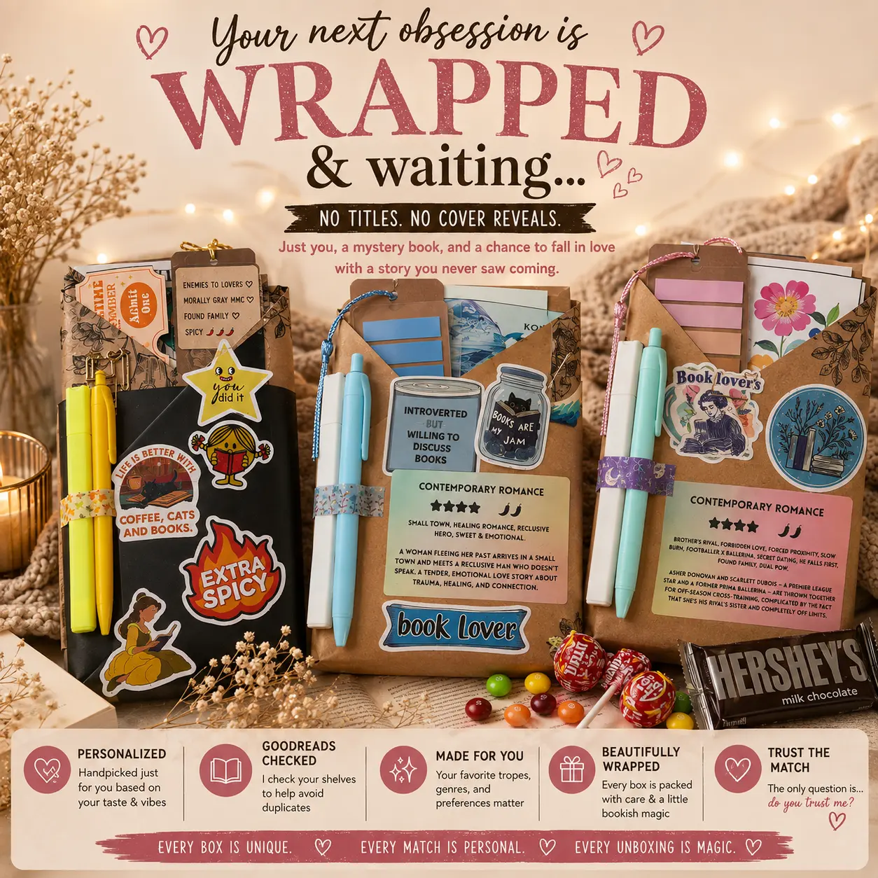 Blind date with a book, Surprise me bundle, Romance, Fantasy, Thriller, Romantasy,