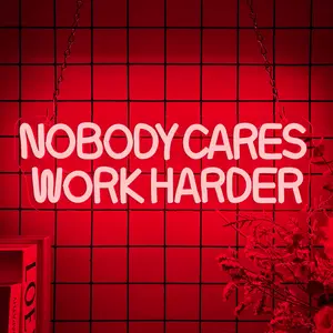 Nobody Cares, Work Hard" LED Neon Sign, Studio Personalized Decor for Gym, Office, Man Den, Home Decor, Motivational Gift