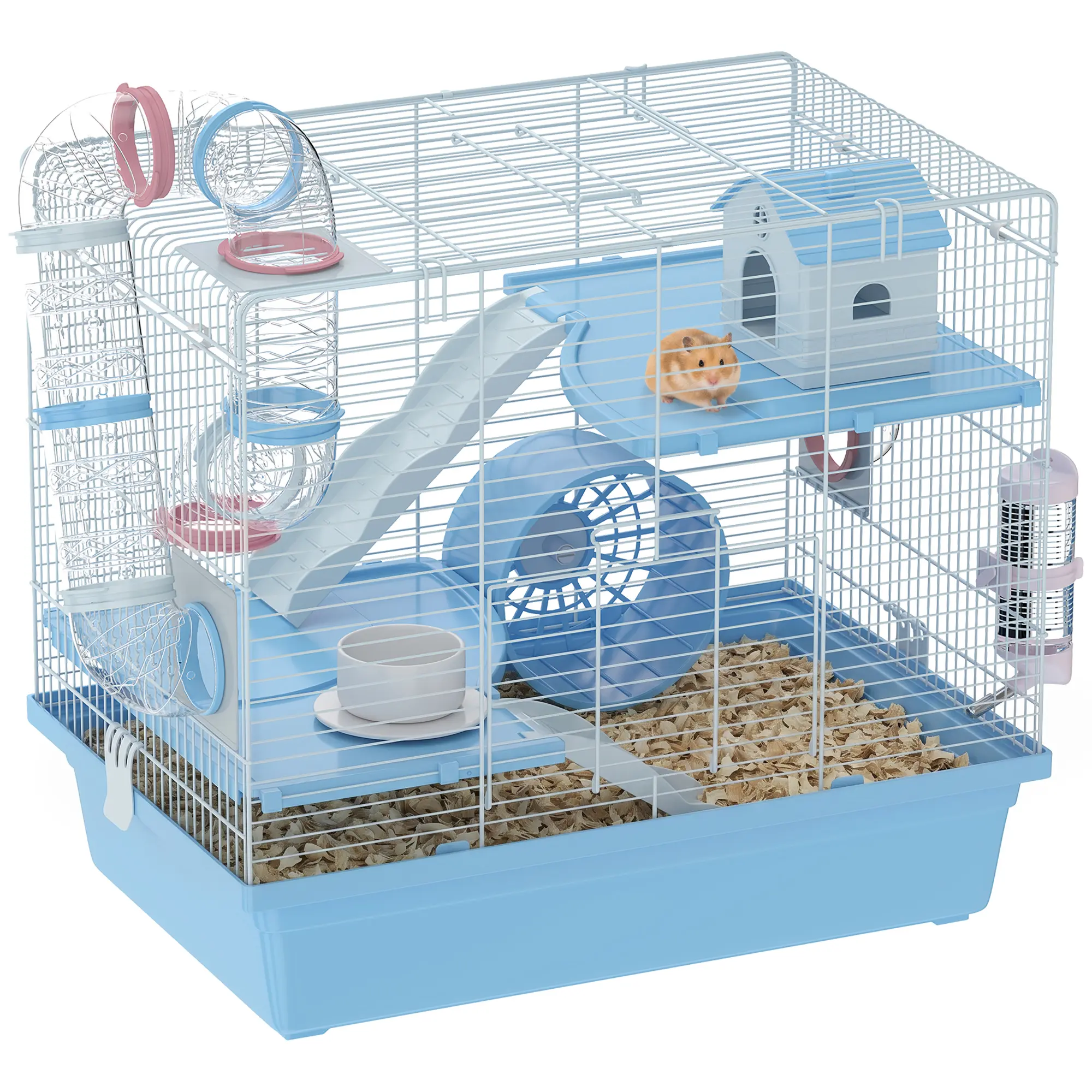 3-Tier Hamster Cage – Tunnels, Wheel, House, Ramps & Complete Accessories. 0.39" Wire Gap, Ventilated. 8-Min Assembly. For Dwarf Hamsters & Gerbils. 18.9" L x 12.6" W x 16.6" H