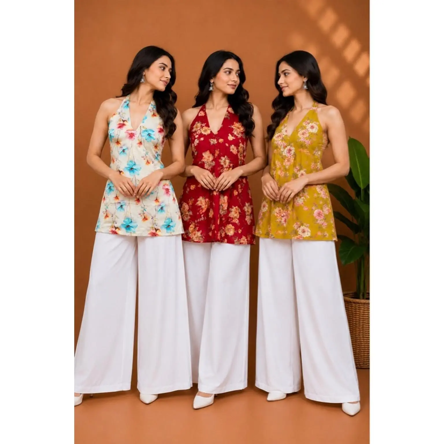 Floral padded  Top  short Kurti for summer in Red, Yellow, White(no pants)
