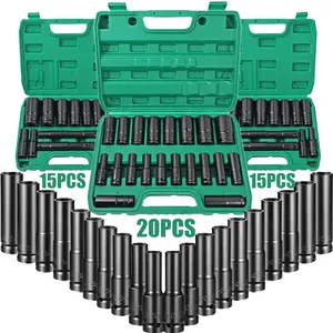 15/20-Piece Heavy-Duty 1/2" Drive Deep Metric Impact Socket Set, Durable Steel Construction for Tire Removal, Pneumatic Tool Compatible, 8mm to 32mm.Suitable for birthday, Thanksgiving, Christmas gifts