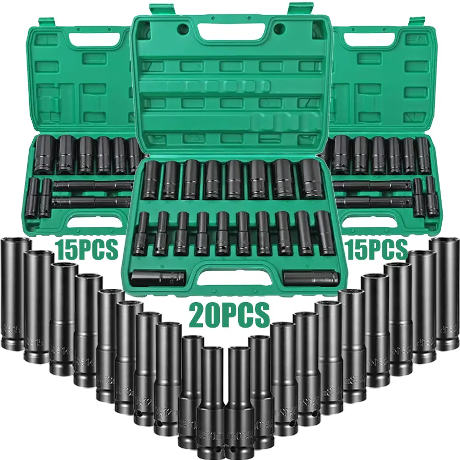 15/20-Piece Heavy-Duty 1/2" Drive Deep Metric Impact Socket Set, Durable Steel Construction for Tire Removal, Pneumatic Tool Compatible, 8mm to 32mm.Suitable for birthday, Thanksgiving, Christmas gifts#fathersdaygift