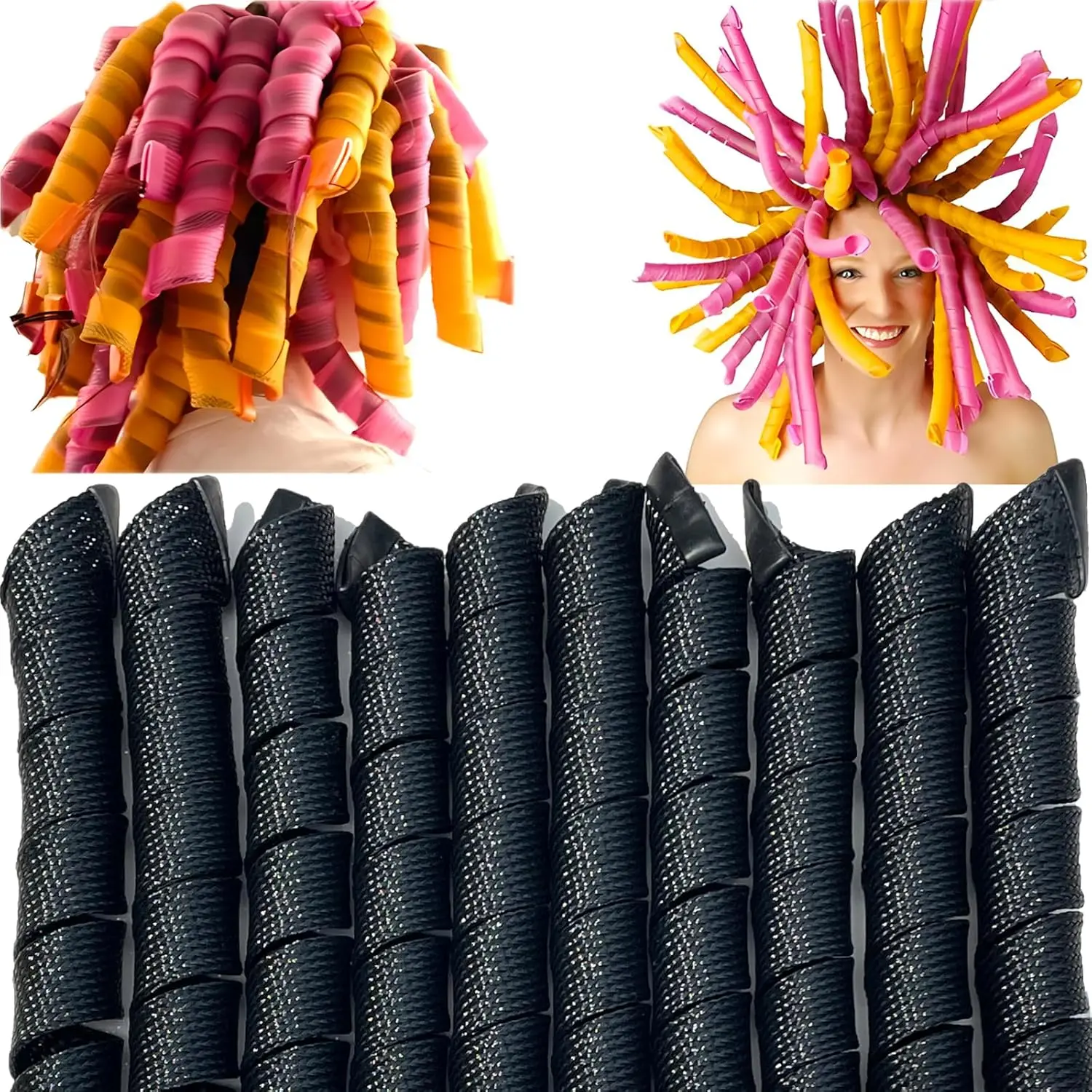 50 count Heatless Spiral Hair s 22inch  No Heat Hair Curls For Long Hair 6 count Styling Hooks DIY Hair Rollers Set(black)