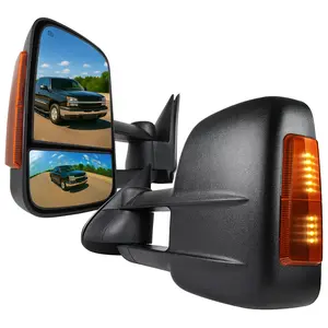 2003-2007 Chevrolet Silverado/Suburban/Tahoe/Avalanche GMC Sierra/Yukon/Yukon XL Power Adjustable, Heated, & Manual Extendable Towing Mirrors w/ Smoked Lens LED Turn Signal Lights