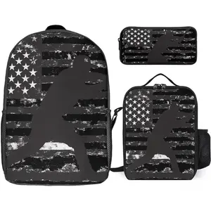 U.S Flag Baseball 3PCS Backpack Set 17 Inch Laptop Bag with Lunch Box Pencil Case
