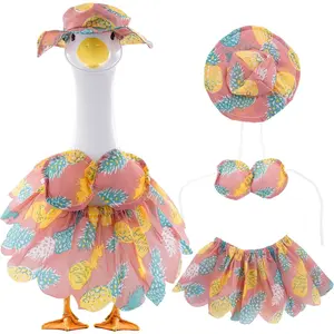 Summer Bikini Porch Goose Outfits - 3Pcs Hawaiian Style Clothes with Hat for Goose Statues Garden Lawn Decor