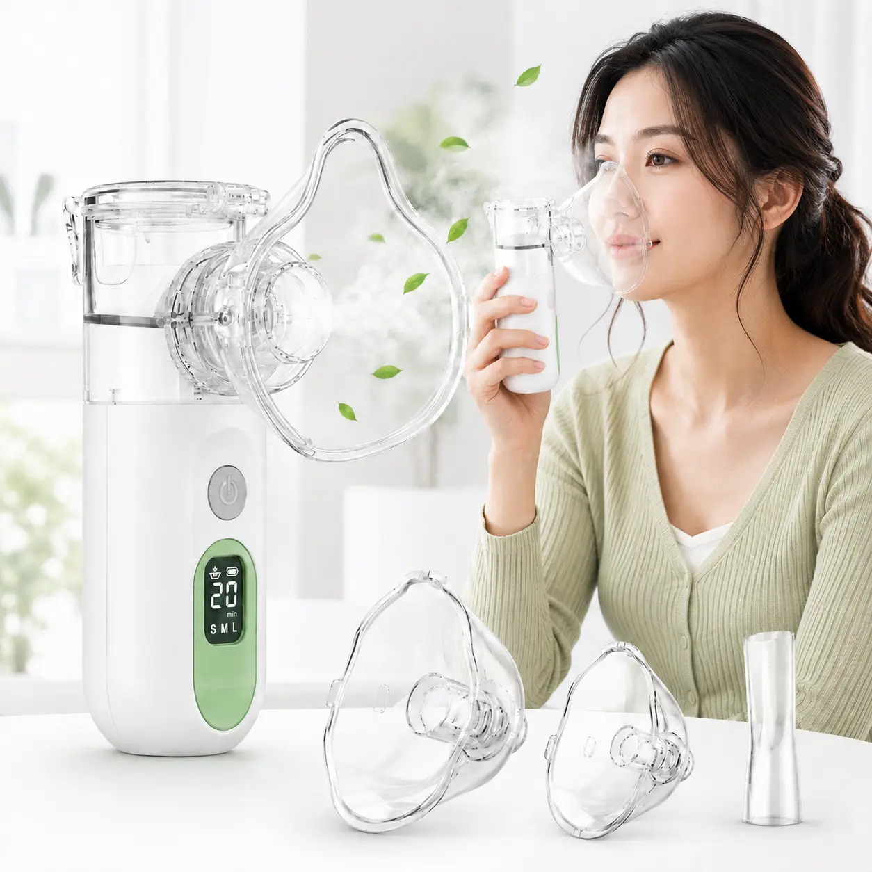Portable Handheld Mesh Nebulizer - Rechargeable, 3 Mist Levels, LED Display, 1-Button Control, Self-Cleaning Mode, Quiet Operation, Adult & Child Masks, Mouthpiece for Home & Travel