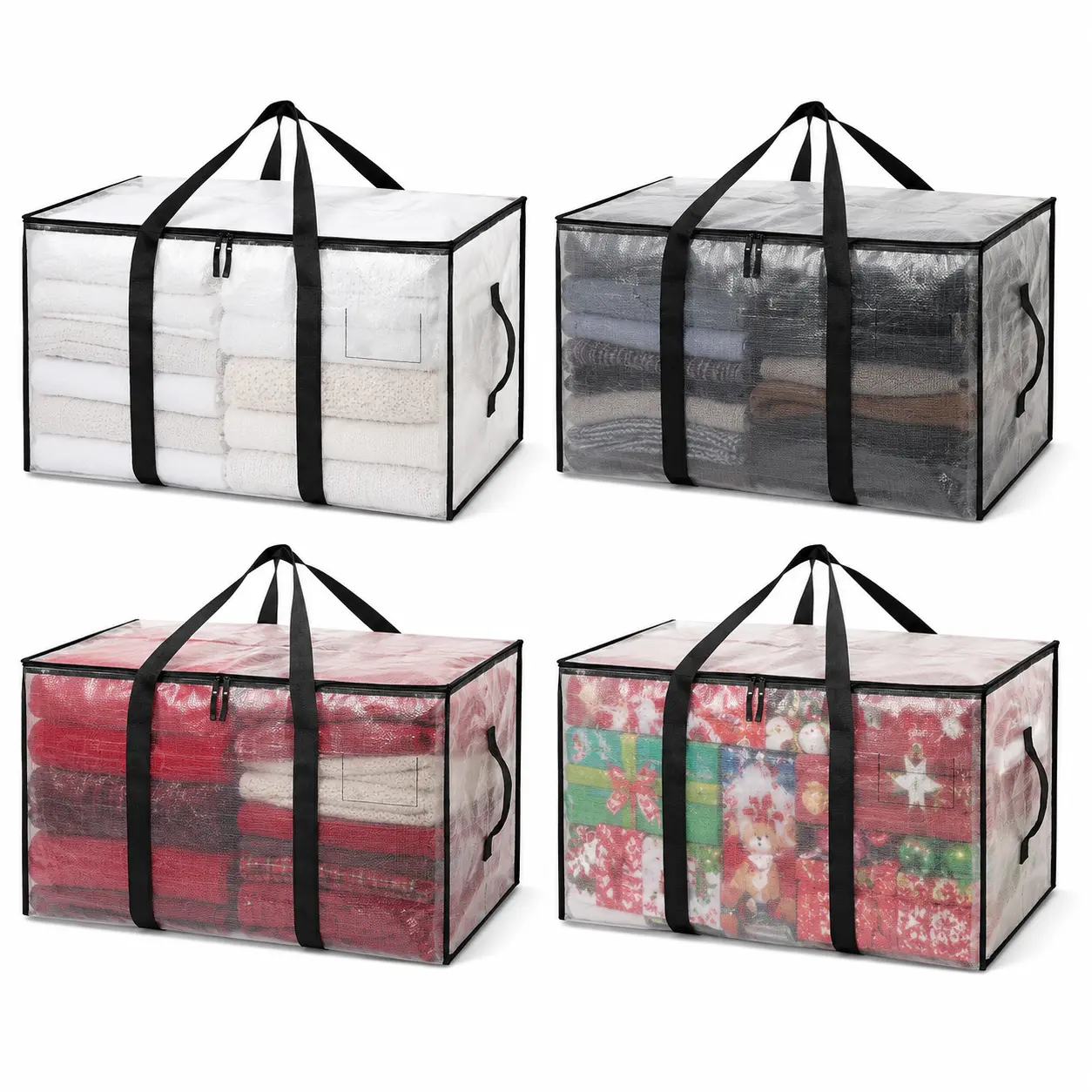Large Clear Plastic Storage Bag with Hinged Lid, Heavy Duty Stackable Organizer Bin, Durable High Capacity Storage Container for Home Organization, Moving, Closet, Garage, 90L