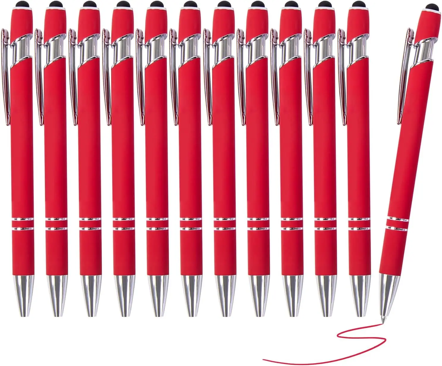 Red Gel Ink Pens, 12 count, Fine Point, Smooth Writing, with Stylus Tips, 0.7 Mm, Office Desk Accessories, Motivational
