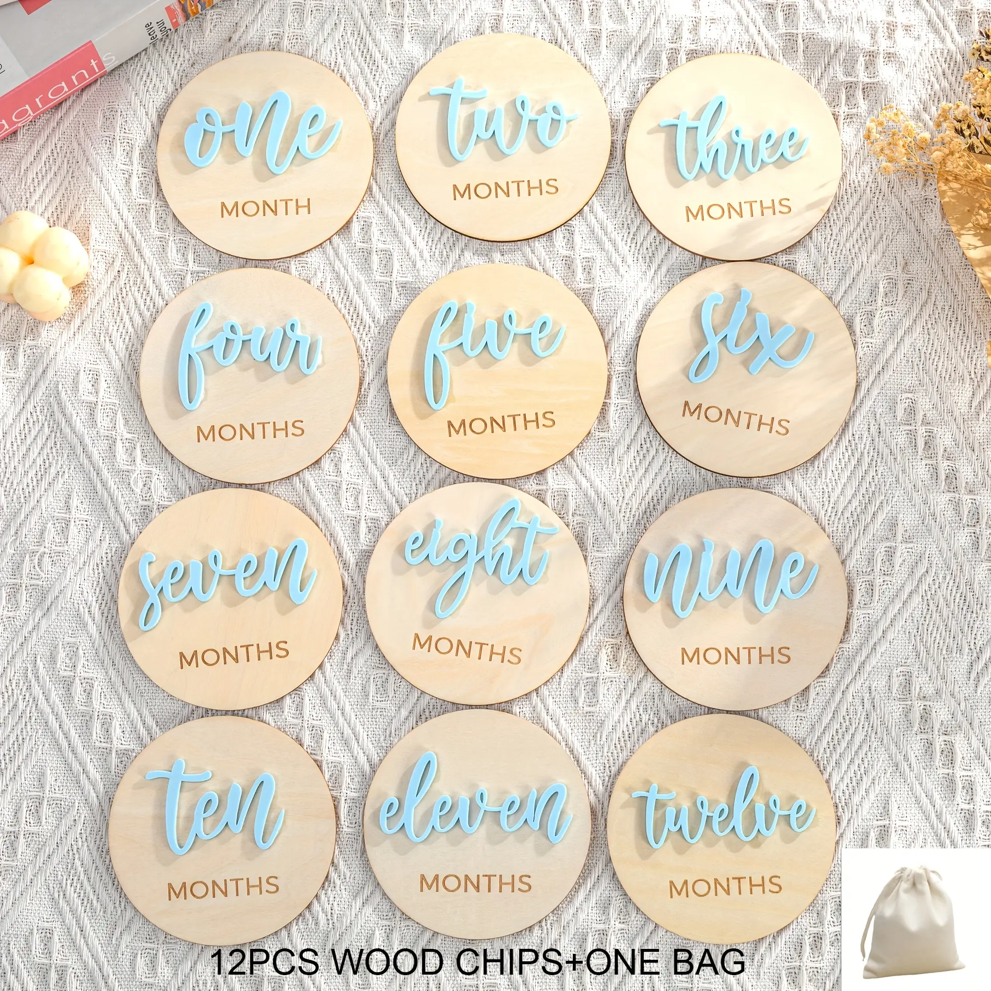 Baby Milestone Cards Set, Wooden Round Monthly Growth Tracker, Newborn Photography Props, 12 Pieces, Wooden Letter Sign, Milestone Signs, Record Baby's Development
