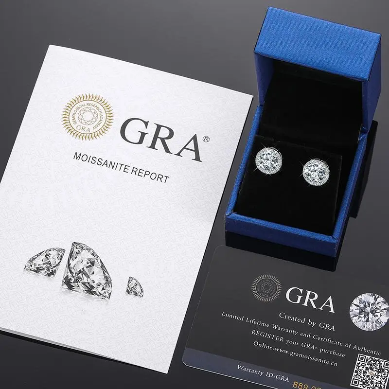 Men’s S925 Silver Minimalist Round Cut VVS1 Grade D-Color 2.28ct Moissanite Stud Earrings, Hypoallergenic Artificial Gemstone Jewelry with GRA Certificate