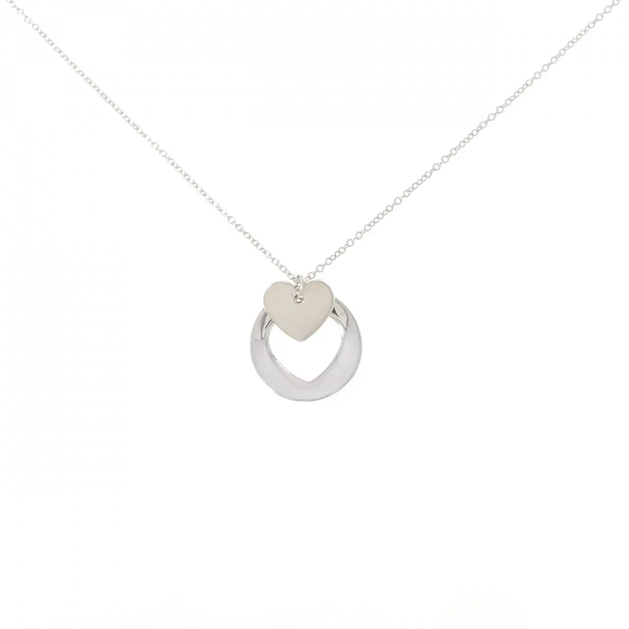 Pre-owned Tiffany & Co. Sterling Silver 925 (Ag925) Small Leather Goods Tiffany Double Stencil Heart 925 Silver Necklace