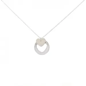 Pre-owned Tiffany & Co. Sterling Silver 925 (Ag925) Small Leather Goods Tiffany Double Stencil Heart 925 Silver Necklace