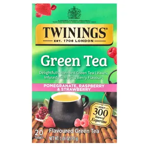 Twinings Flavored Green Tea, Pomegranate, Raspberry & Strawberry, 20 Tea Bags, 1.06 oz (30 g)