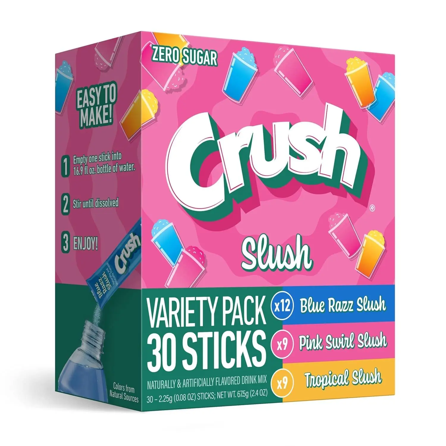 Crush Slush, Zero Sugar On-The-Go Variety Drink Mix Packets, 30 pack