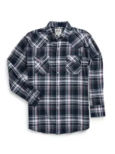 Men's Ely Cattleman Long Sleeve Flannel Plaid Western Snap Shirt- Indigo