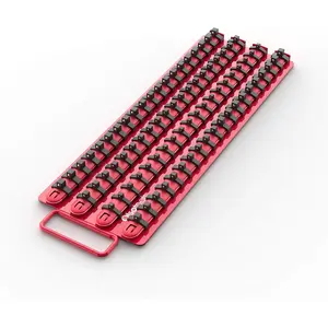 Socket Organizer Tray - Portable Red Rail with Black Clips - Stores 80 Sockets Securely - Professional-Grade Socket Holder - Part 1047