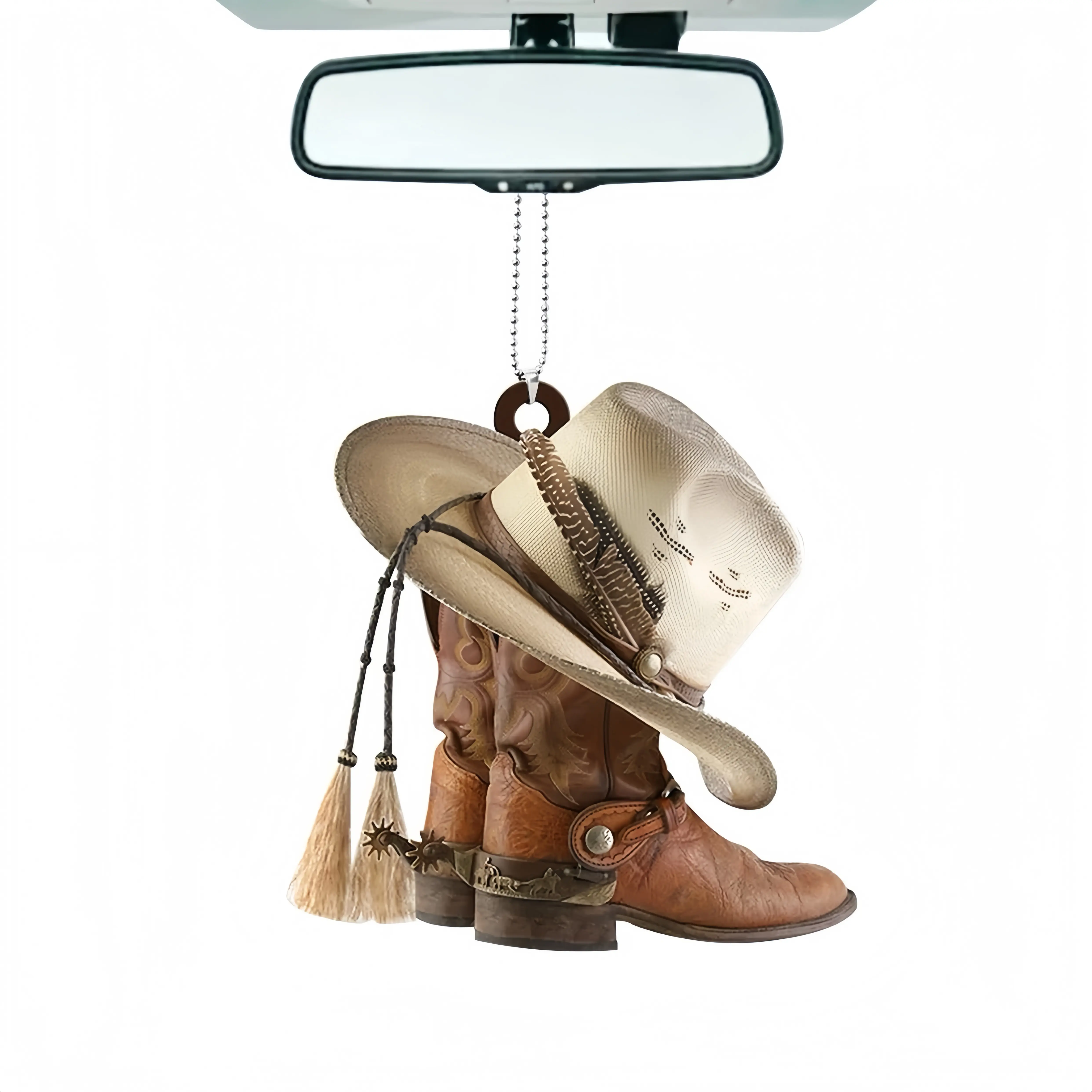 Western Cowboy Hat Shaped Design Car Hanging Ornament, Fashion Car Rearview Mirror Pendant, Universal Car Interior Decoration Bag & Keychain Accessories