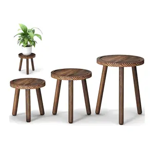 3-Pack Wood Plant Stands Indoor, Single Plant Stand for 6-12 Inch Pots, Mid-Century Modern Plant Stool, Tall Plant Stand for Large Plants for Living Room, Balcony, Office