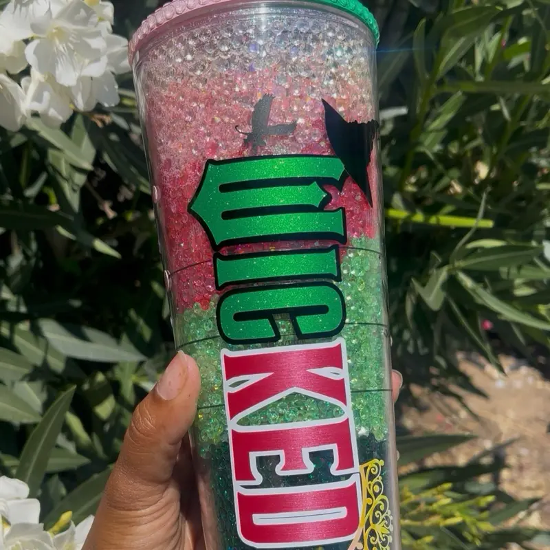 Starbucks Wicked Themed Blinged Tumbler Drinkware 24 oz Acrylic Bottle with Rhinestone Lid & Straw Portable Washable Reusable Water Bottles Mug Cup