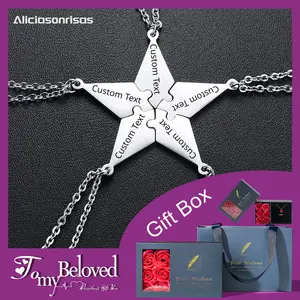F020 Customized Engraved Necklace Splicing Five-Pointed Star Family Friendship Pendant Titanium Steel Holiday Gift for Men and Women