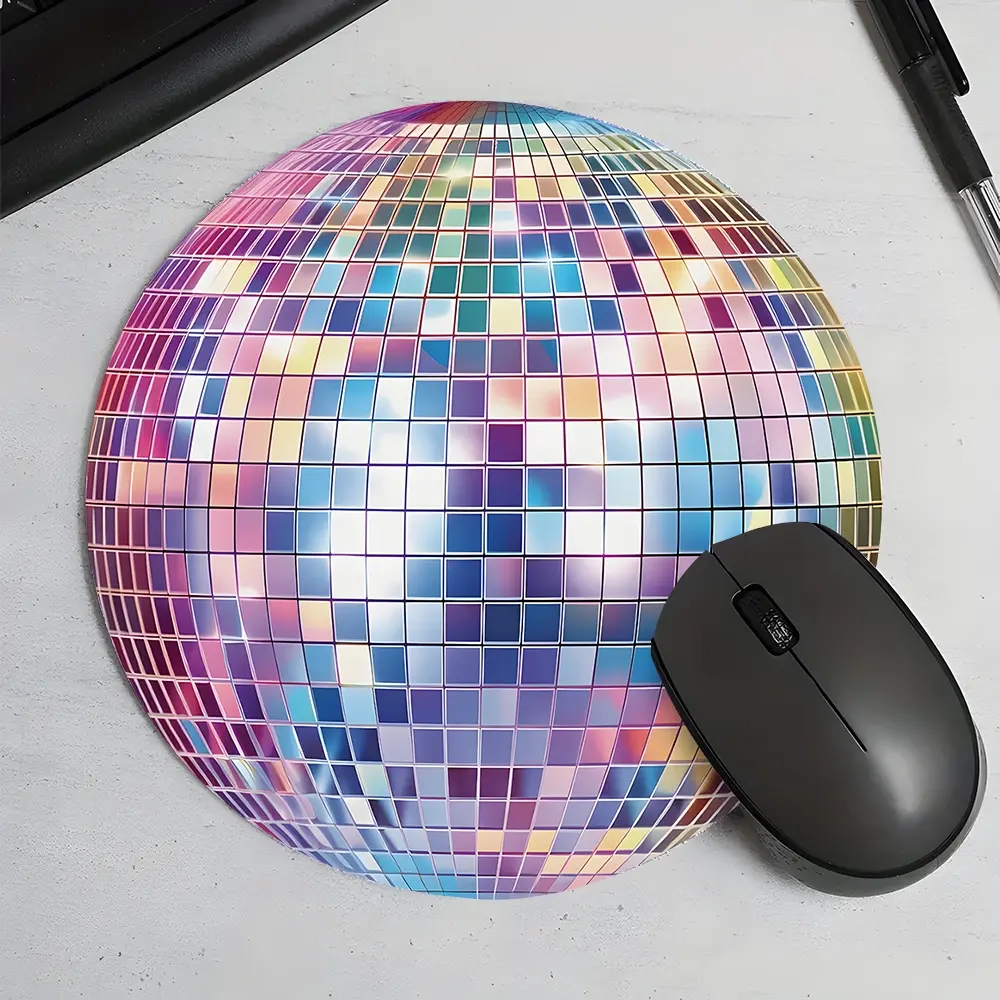 Colorful Mirror Disco Ball Design Round Gaming Mouse Pad, Aesthetic Desktop Decorative Protective Pad, Rubber Anti-slip Lockedge Work Pad, Small Size Suitable for Laptop, Desktop Computer Games, Multipurpose Non Slip Mousepad, Mouse Mat