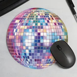 Colorful Mirror Disco Ball Design Round Gaming Mouse Pad, Aesthetic Desktop Decorative Protective Pad, Rubber Anti-slip Lockedge Work Pad, Small Size Suitable for Laptop, Desktop Computer Games, Work, Family, Premium Multipurpose Non Slip Mousepad